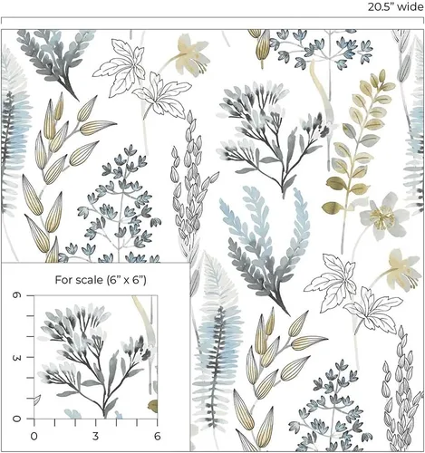 Vista 9 de NextWall Wild Garden - Papel tapiz autoadhesivo (azul glaciar y latón mate)