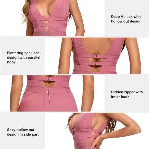Vista 4 de BEAUKEY Vestido sexy con cuello en V HLBandage Bodycon hueco