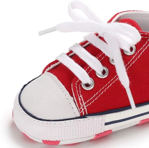 Vista 3 de KIDSUN - Zapatos deportivos unisex de caña alta para bebés, mezclilla de lona, suela antideslizante, suaves, para los primeros pasos