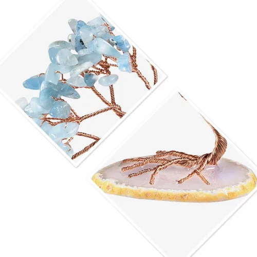Vista 2 de Nupuyai Árbol de dinero de cristal curativo de alambre de cobre de 3-4 pulgadas para la buena suerte, base de rodajas de ágata bonsái, decoración