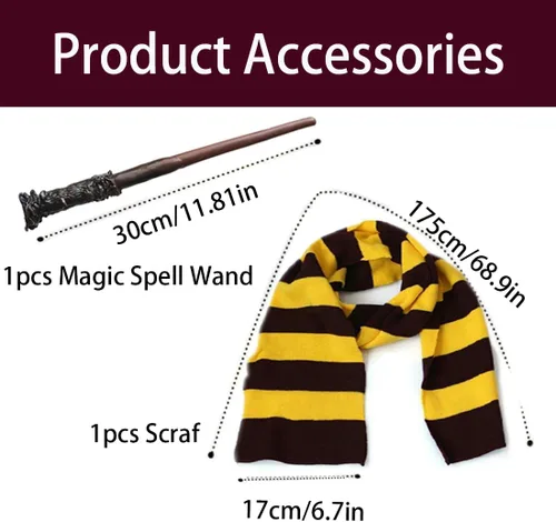 Vista 4 de Utaomld Magician Robe with Scarf Spell Wand, Wizard Cloak Halloween Christmas Witches Carnival Costumes Teens Adult Cape