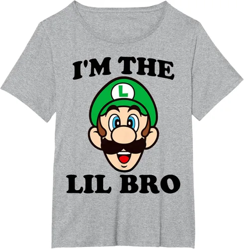 Vista 18 de Super Mario Camiseta de retrato Luigi I'm The Lil Bro, Blanco
