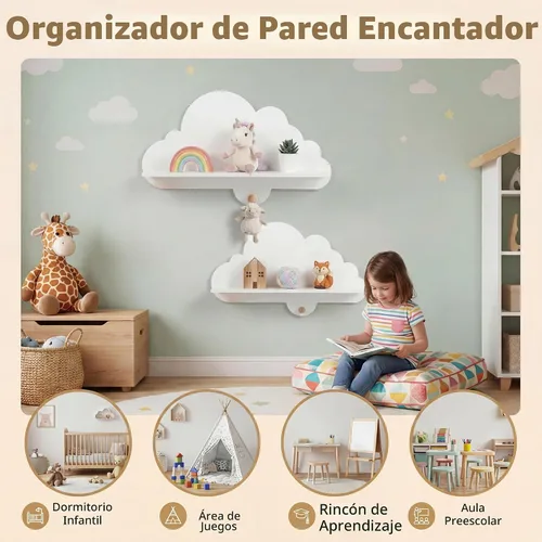 Vista 7 de GLACER Juego de 2 estantes de madera para habitación del bebé