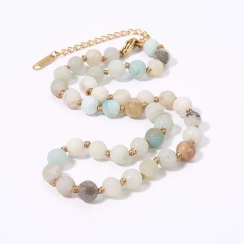 Vista 3 de BALIBALI Gargantilla con cuentas de piedra semipreciosa, chapado en oro de 14 quilates, piedra natural, collar de doble hebra, collares cortos