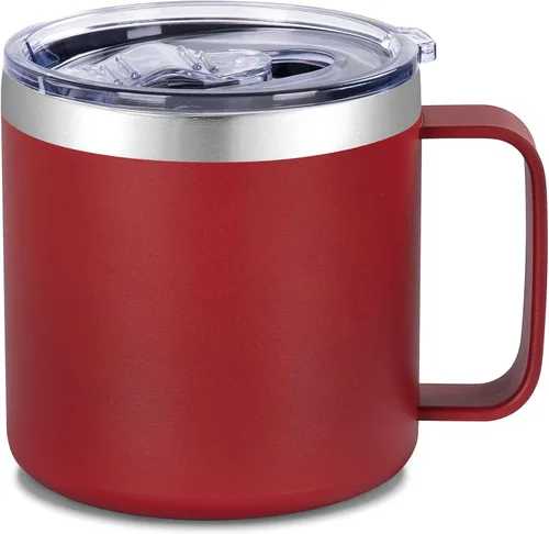 Vista 10 de VEGOND Taza de café aislada de 14 onzas con asa, taza de café de viaje de acero inoxidable con tapa, taza de café de metal al vacío de doble pared
