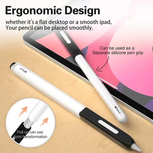 Vista 2 de Funda compatible con Apple Pencil Pro / Apple Pencil de 2ª generación, silicona translúcida duotone, [con 10 puntas de silicona] (negro)