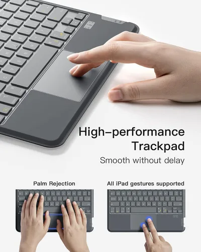 Vista 6 de Inateck Funda para iPad de 11ª/10ª generación con teclado, funda de teclado desmontable con retroiluminación de 7 colores y panel táctil para iPad