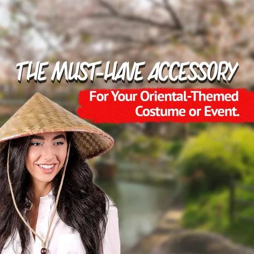 Vista 5 de Narwhal Novelties Sombreros de bambú orientales bambú festivo, paja china y sombreros de paja japoneses para hombres y mujeres, ideales para eventos