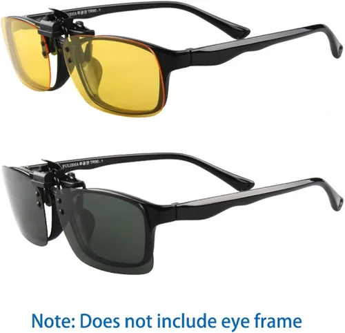 Vista 3 de ZYZH 2x Polarized Clip On Sunglasses Flip Up Fit Over Night Vision Glasses Anti Glare Men Women Driving Sports with Box