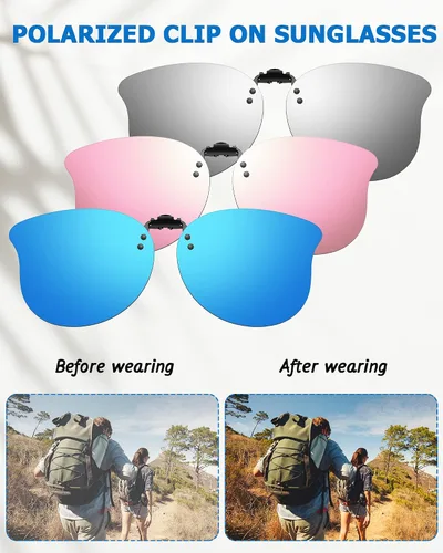 Vista 6 de 3 pares de lentes de sol polarizados con clip de ojo de gato, lentes de sol abatibles, lentes de sol ligeros con clip de metal sin montura para mujer