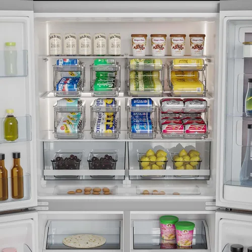 Vista 3 de Paquete de 2 dispensadores de latas de soda para refrigerador, organizador de latas de soda de ancho ajustable, organizador apilable de bebidas