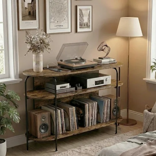 Vista 7 de Faesun - Soporte para tocadiscos con almacenamiento de vinilo, armario grande de almacenamiento de discos de madera con capacidad para más de 200