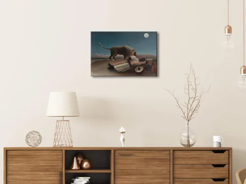 Vista 2 de Wieco Art Lienzo decorativo para pared, pinturas de Henri Rousseau, el gitano durmiente, impresiones en lienzo, imágenes de paisajes, pinturas sobre