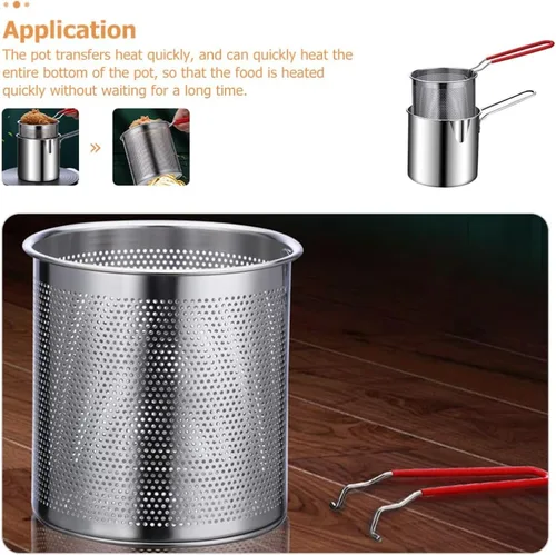 Vista 4 de 1 juego de olla profunda de acero inoxidable con cesta para freír olla de cocina de acero inoxidable para calentamiento rápido, diseño ergonómico