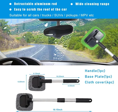 Vista 2 de Ziciner Limpiador de parabrisas de automóvil, limpiaparabrisas de limpieza automática de microfibra con mango extensible de aluminio y 2 cabezales