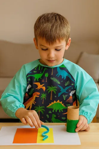 Vista 7 de Oiomniv Delantal de Arte para Niños – Delantal de Pintura de Manga Larga Impermeable con 3 Bolsillos, Delantal Lavable para Niños Pequeños y Niños