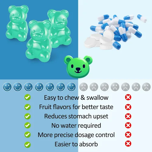 Vista 7 de Gomitas de glicinato de magnesio 500mg, sin azúcar para adultos y niños, gomitas de magnesio para dormir, estrés y alivio muscular, apoya la salud