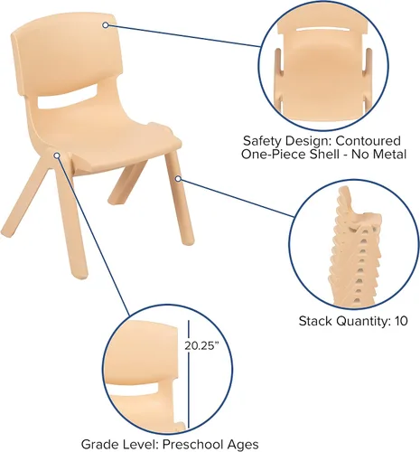 Vista 55 de Flash Furniture - Silla escolar apilable de plástico azul con altura de asiento de 10 1/2 pulgadas Construcción duradera, uso comercial