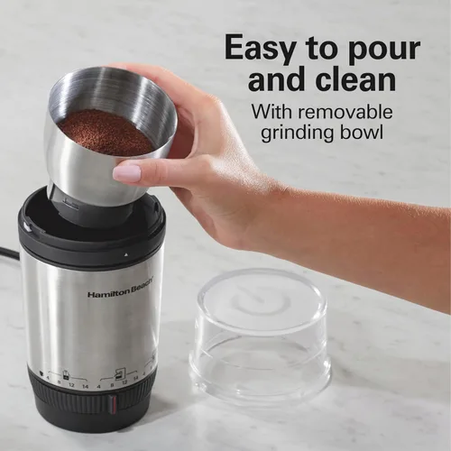 Vista 11 de Hamilton Beach Molinillo de café eléctrico Custom Grind para 4 a 14 tazas, operación de una pulsación sin usar las manos con apagado automático