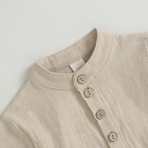 Vista 4 de Karuedoo Conjunto de camisas Henley de algodón y lino con botones y pantalones casuales para bebé niño
