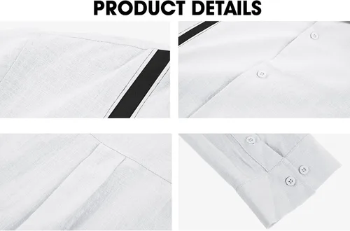 Vista 3 de Xenuay Camisas guayabera de algodón y lino para hombre, camisa de manga larga con botones