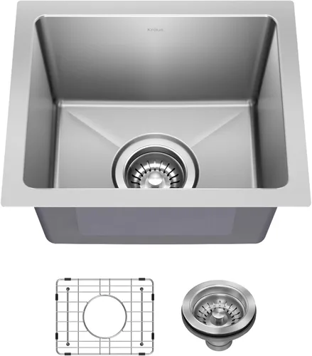 Vista 20 de KRAUS Fairlane KHT631-15 - Fregadero de cocina o bar, 15 pulgadas, montaje directo/superior, cuenco individual, de acero inoxidable de calibre 18