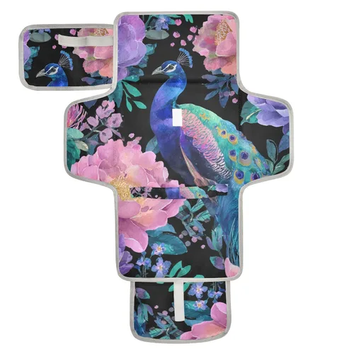 Vista 28 de Cambiador de pañales portátil con estampado de vaca beige y negro, impermeable, plegable, tapete cambiador de pañales de viaje para bebés, regalos