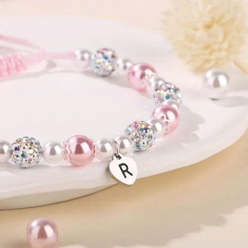 Vista 4 de JoycuFF Letter Initial Heart Bracelets for Girls Teen Girls, Natural StonePink Pearls Bracelets, Birthday Christmas Gifts for Daughter Granddaughter