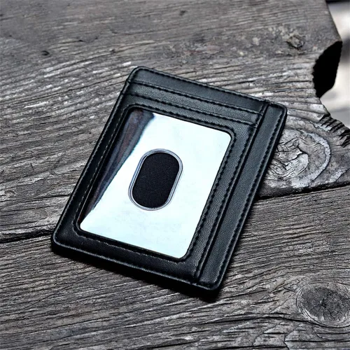 Vista 5 de Cartera delgada minimalista de cuero para tarjetas de crédito RFID bloqueo con ventana de identificación