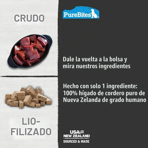 Vista 4 de PureBites Golosinas liofilizadas para perros de hígado de cordero, 1 ingrediente, fabricadas en Estados Unidos, 3.35 onzas