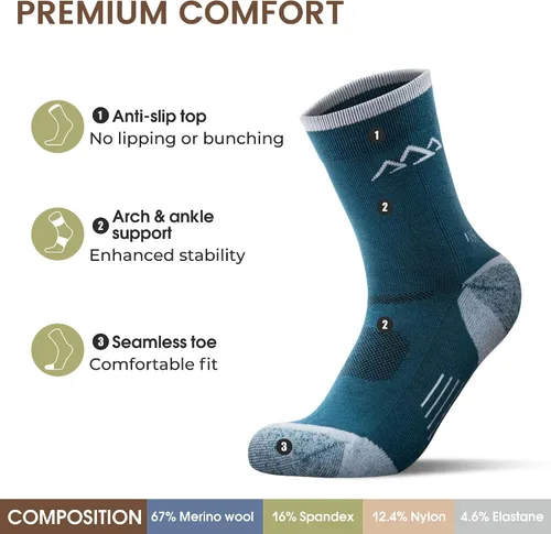 Vista 9 de innotree 3 Pack Men's Merino Wool Hiking Socks, Micro Crew Cushioned Hiking Walking Thermal Moisture Wicking Trekking Socks