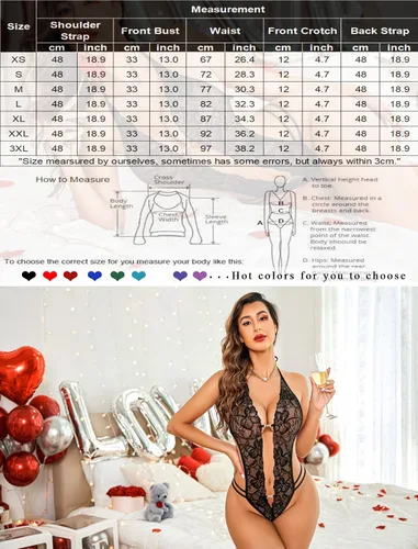 Vista 6 de Avidlove - Body de lencería de una pieza para mujer, diseño de encaje sexy con escote en V profundo, baby doll, tallas XS a XXXL