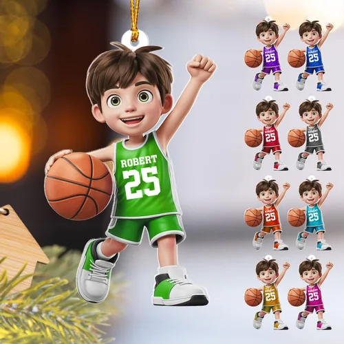 Vista 18 de Adorno Personalizado de Baloncesto 2025 - Adorno de Jugador de Baloncesto - Adornos de Árbol de Navidad de Baloncesto - Regalos de Jugador de Bkb 5