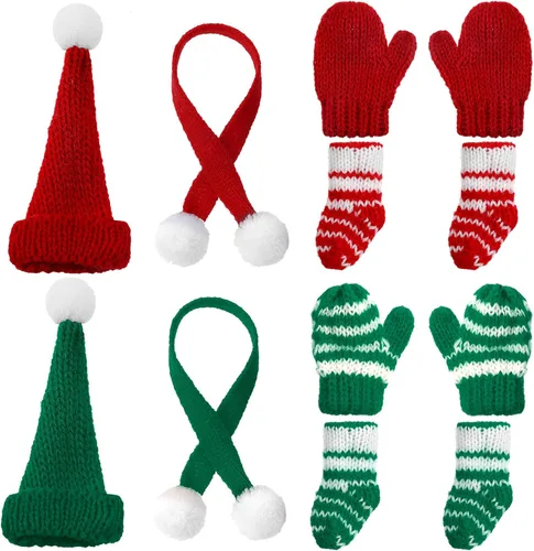 Vista 8 de Zhanmai 12 piezas de accesorios de muñeca de Navidad, kit de muñeca de Navidad, incluye sombreros, calcetines, guantes, conjuntos de bufanda