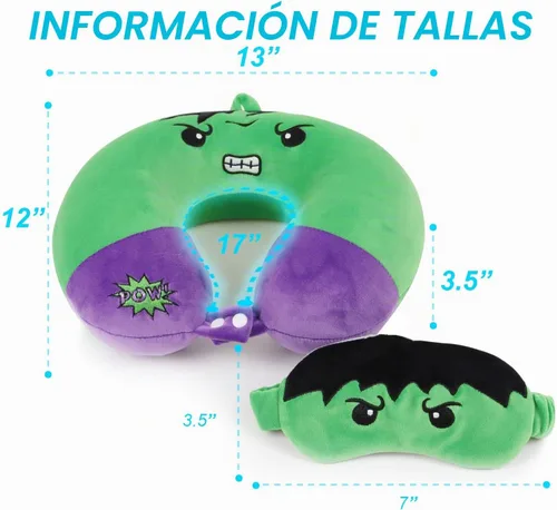 Vista 2 de Almohada de viaje de superhéroe para niños y adultos con máscara para los ojos, almohada de cuello en forma de U de espuma viscoelástica con funda