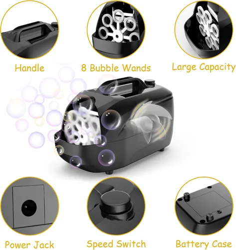 Vista 2 de Bubble Machine, Automatic Bubble Maker for Kids, Portable Bubble Blower for Outdoor Indoor Party Wedding, Bubble Blower Machine Powered by USB or