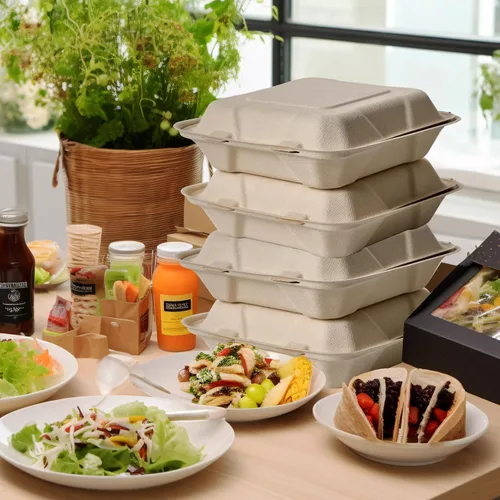 Vista 6 de ECOLipak Paquete de 300 recipientes con forma de ostra para llevar, 100% compostables y desechables, recipientes para llevar comida de 20,3 x 20,3 3