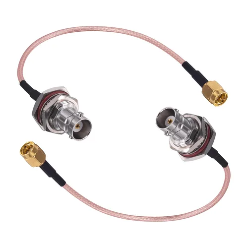 Vista 3 de Cable coaxial RF BNC a SMA 2 unids BNC mamparo hembra a conector macho SMA 6 pulgadas de baja pérdida RG316 adaptador de cable coaxial para antena