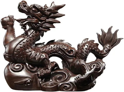 Vista 10 de Estatua de dragón chino de Feng Shui, escultura de madera de dragón, escultura de 3.9 in, figuras de animales de madera tallados pequeños, figuras
