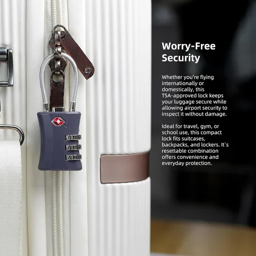 Vista 6 de TSA Locks for Luggage, Small Combination Padlock with Cable, Luggage Locks TSA Approved for International Travel Essentials, Suitcase, Backpack