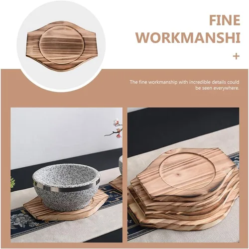 Vista 4 de UPKOCH Soporte coreano Dolsot Stone Bowl Base de madera Cazuela Olla Bandeja Bibimbap Bowl Estera de madera Hot Pot Trivet Trivet Coaster S