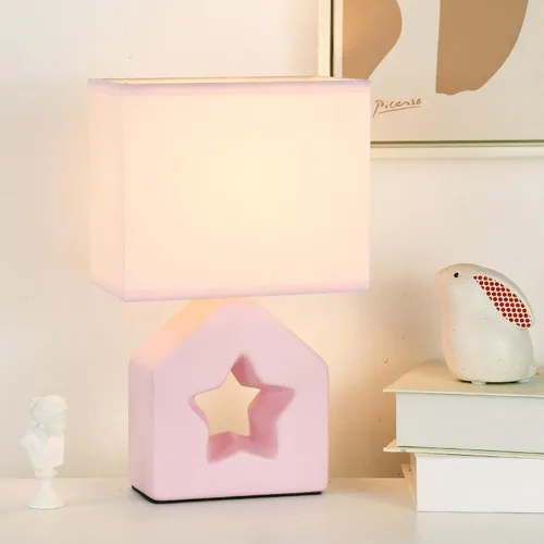 Vista 4 de Vera - Lámpara de mesa pequeña rosa para sala de estar como lámpara de mesita de noche para dormitorio, lámpara de mesa moderna de cerámica