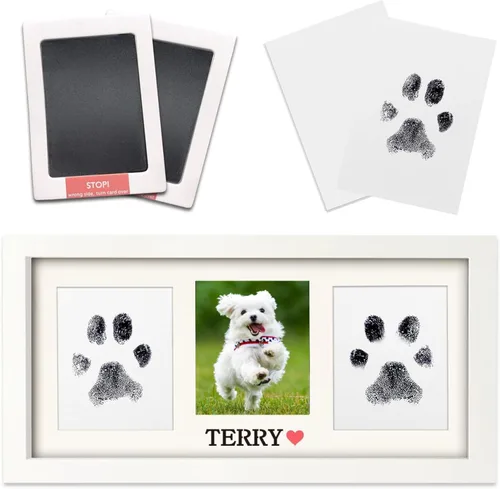 Vista 8 de Kit de marco de huellas para perro, gato y bebé, marco conmemorativo de madera extragrande, almohadilla sin tinta y kit de impresión de arcilla Negro