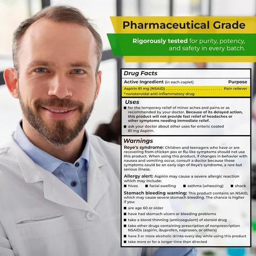 Vista 8 de TIME-Cap Labs - 500 tabletas de aspirina de dosis baja de 81 mg con recubrimiento entérico, analgésico de AINE y reductor de fiebre para adultos