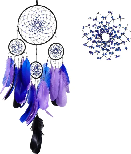 Vista 7 de Atrapasueños marrones, plumas de gallo con multianillo, hecho a mano, gran atrapasueños para dormitorio, atrapasueños para niñas, atrapasueños