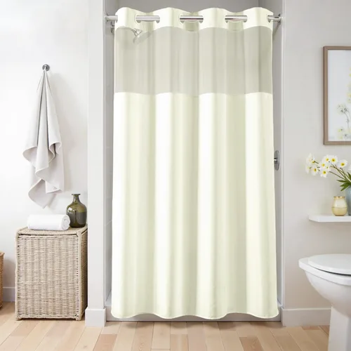 Vista 8 de River Dream Cortina de ducha o forro sin gancho con ventana transparente, no incluye forro ni necesario, repelente al agua, lavable a máquina Beige