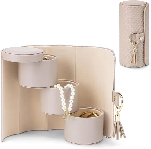 Vista 17 de Vlando Viaggio - Joyero pequeño, caja de almacenamiento para accesorios de viaje A. gris y rojo
