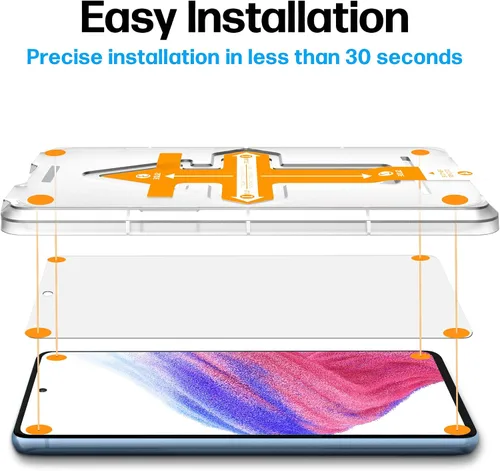 Vista 2 de Power Theory Protector de pantalla de vidrio templado diseñado para Samsung Galaxy A53 5G [dureza 9H], kit de fácil instalación, 99% HD libre