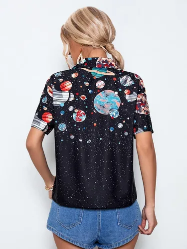 Vista 2 de Floerns Blusa casual de verano con cuello en V y botones para mujer