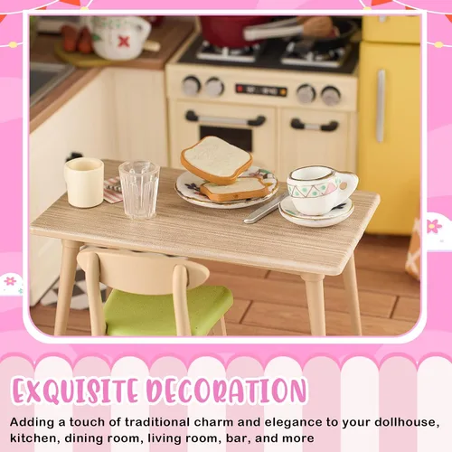 Vista 5 de Sumind Juego de tazas de té de porcelana en miniatura, 15 piezas, juego de porcelana en miniatura, diseño de flores, tetera, tazas, platos